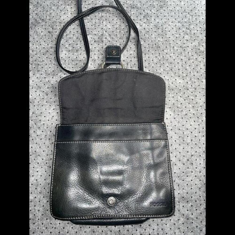 FOSSIL Crossbody Bag Purse Black Leather‎ Organizer
